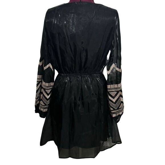 SAVANNA JANE Taking a Shine Embroidered Long Sleeve Dress Black Tan NWT Large - Picture 4 of 7